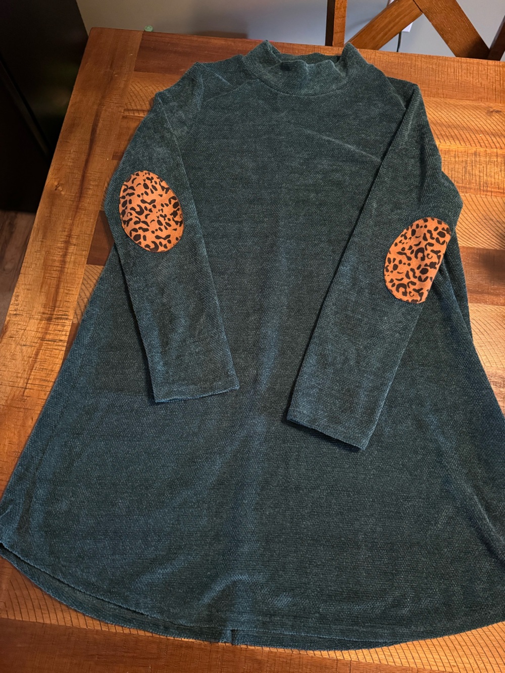 white birch Teal Long Sleeve Tunic with Leopard Elbow Patches